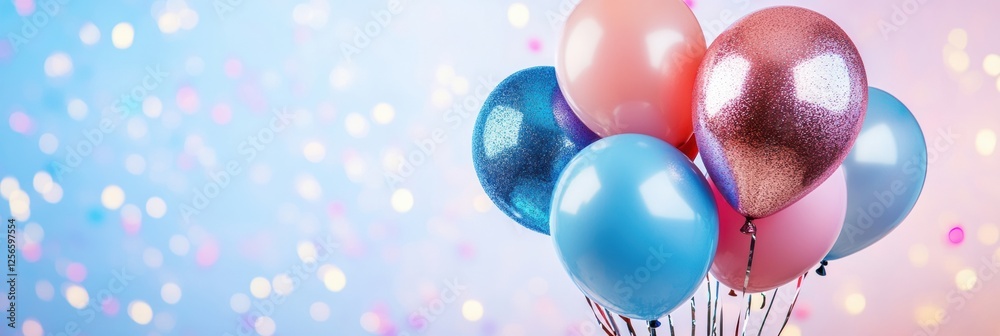 Poster colorful balloons against a sparkling backdrop create a festive atmosphere perfect for celebrations.