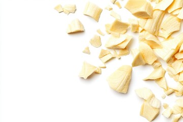Fresh banana chunks on white background