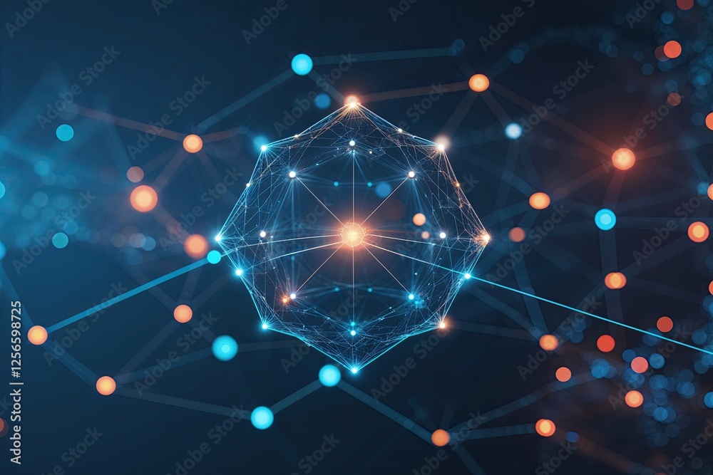 Poster innovative technology background featuring interconnected hexagonal lines and dots for enhanced data