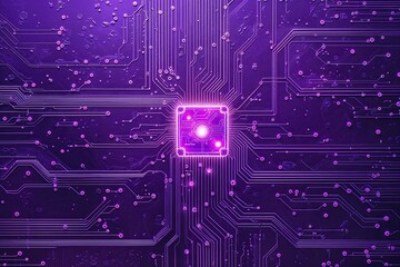 Vibrant Purple Circuit Technology Background with Flowing Current Design