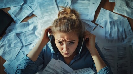 Frustrated consumer struggling with subscription cancellations. Featuring a phone with a customer service call