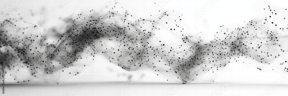 Poster intricate black and white design with technological patterns and transparency effects