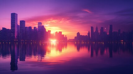 Cityscape Sunset Reflection: A Vibrant Urban Panorama