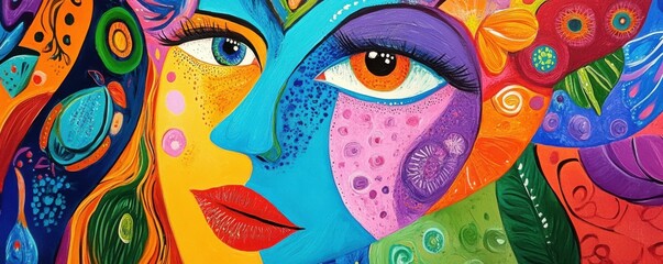 Obraz premium Colorful abstract portrait of a female face in vibrant collage style