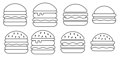 Burger Icon Set. Burger Vector Icon in line style design. Burger Symbol.