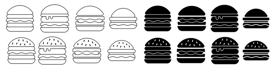 Burger Icon Set. Burger Vector Icon in line style design. Burger Symbol.