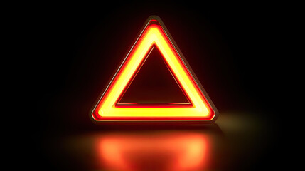 Illuminated Triangular Warning Sign Glowing Brightly in the Dark