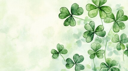 Elegant clover leaves layout for branding with customizable text space on a soft green background