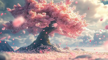 Enchanted Cherry Blossom Tree: A Dreamlike Spring Landscape
