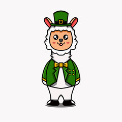 cute vector design illustration mascot character St Patrick's alpaca