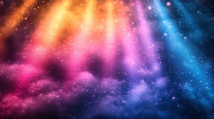 Fototapeta premium Colorful abstract background with vibrant beams of light and soft particles creating a dreamy atmosphere