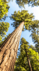 Fototapeta premium Tall tree trunk reaching towards sky in lush forest setting