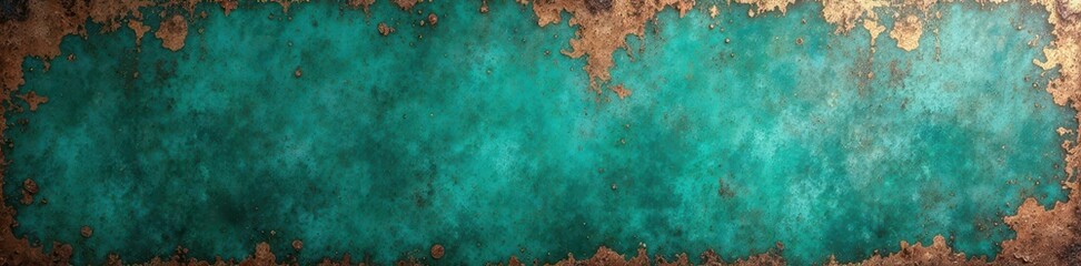 Fototapeta premium Oxidized copper plating on teal & green concrete Grunge texture , photography, rough, close-up