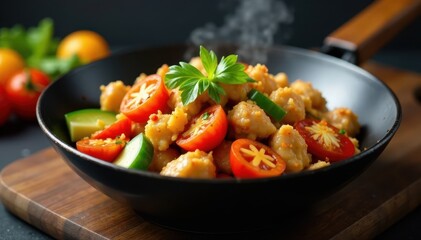 Sizzling chicken and mixed vegetables wok stir-fry, chicken, lunch