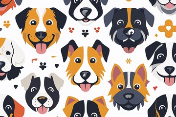 Fototapeta premium Vibrant Collection of Playful Dog Face Icons in Modern Flat Design