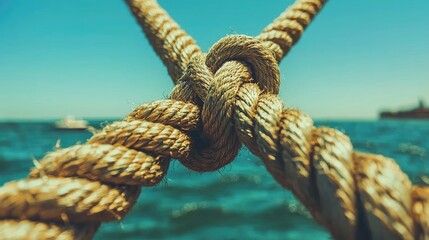 Fototapeta premium Ocean ropes knot, sea background, summer, teamwork concept