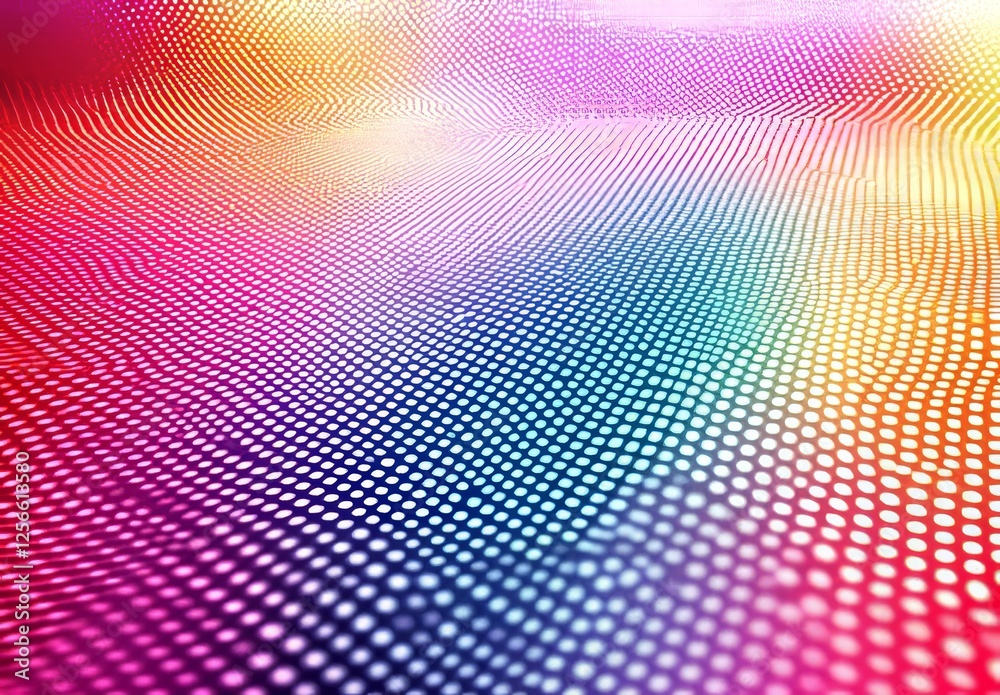 Wall mural colorful halftone dots forming an abstract wave pattern in perspective, isolated on a white backgrou