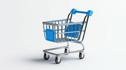 marketing and icon concept. Shopping cart with blue accents on a white background.