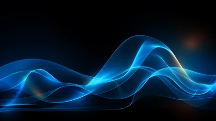 Néon effet flou, flux bleu, vague en mouvement, bleu électrique et clair sur fond noir. Énergie, magnétisme. Pour conception et création graphique. 