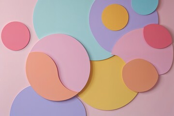 Vibrant Playful Overlapping Shapes in Bright Pastel Colors for Cheerful Wall Art Decor