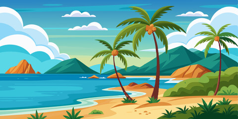 Obraz premium sea landscape with palm trees and clouds