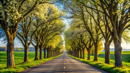 Naklejka premium Tree-lined Road at Dawn
