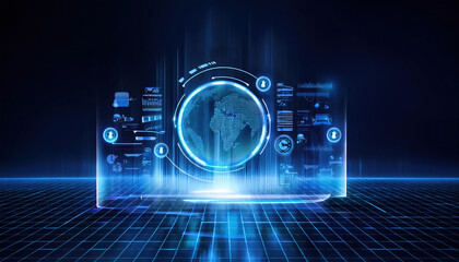glowing holographic interface displaying global data and analytics