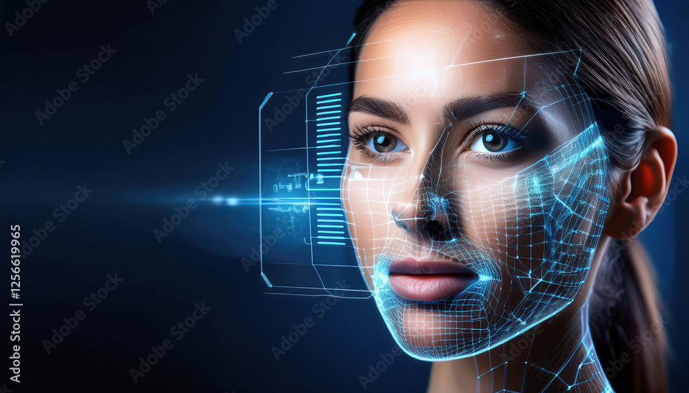 Aufkleber holographic face grid with dynamic analysis layers in tech driven lab