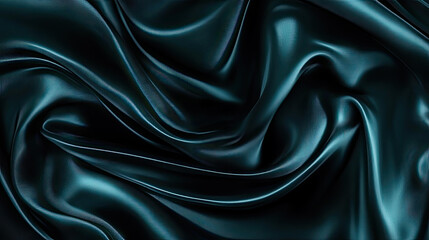 Dark Teal Silk Fabric Draped Luxuriously Elegant Smooth Texture Deep Green Emerald Abstract Background