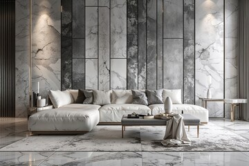 Custom Elegant Canvas Unique Pale Gray White Stone Concrete Wall Design Rich Gray Worn Texture Lustrous Marble Finish
