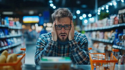 Frustrated online shopper encountering technical glitches. Featuring a frozen checkout screen