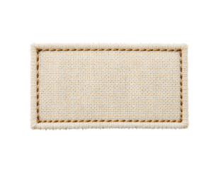 Rectangular fabric label featuring a stitched border, suitable for branding or garment labeling. It offers a minimalist, eco-friendly look. Isolated on transparent background