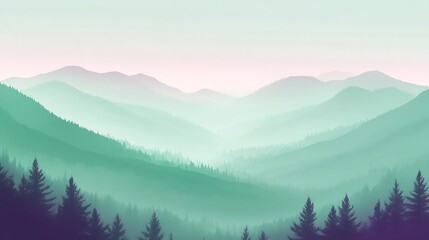 Obraz premium Misty Mountains and Verdant Forests Enveloped in a Pale Hue