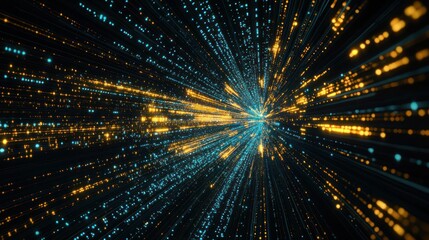 Abstract Digital Art Tunnel With Glowing Particles