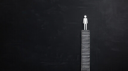 person standing on top of staircase illustration on chalkboard, symbolizing achievement and progress. image conveys sense of accomplishment and aspiration