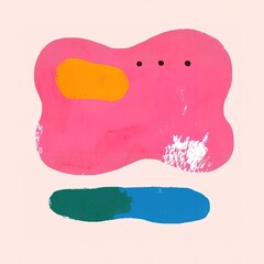 A vibrant abstract composition featuring colorful shapes on a light background, showcasing playful forms and bold colors.