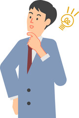 あごに手を置いてアイデアがひらめいたビジネスマンの男性のイラスト