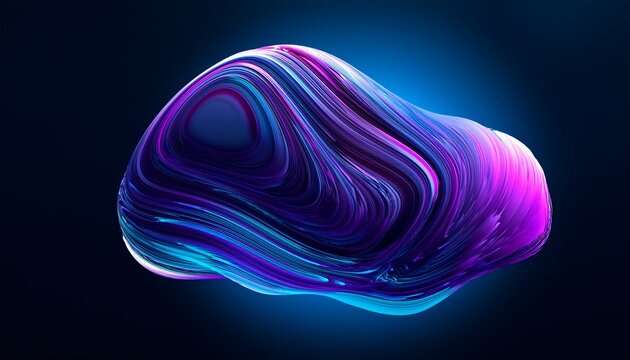 digital 3d fluid shape with purple and blue gradient on dark background abstract art illustration