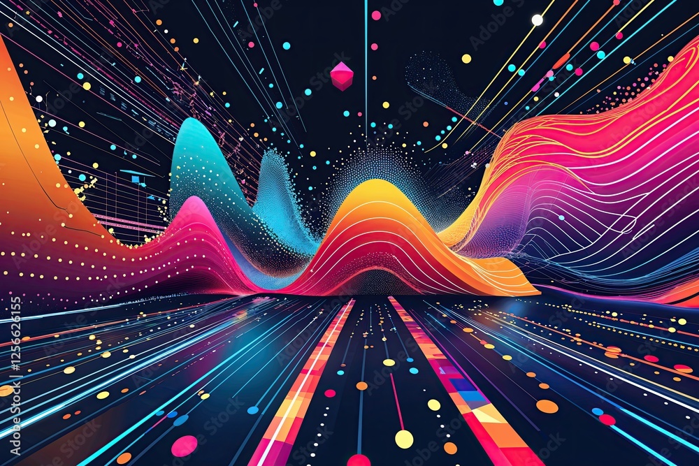 Poster dynamic abstract line and dot designs for enhanced data visualization in technology