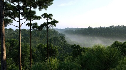 Obraz premium Misty Morning Forest Landscape