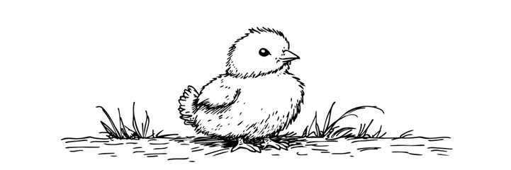 cute Easter chick standing in grass doodle vector sketch engraving © Kaz