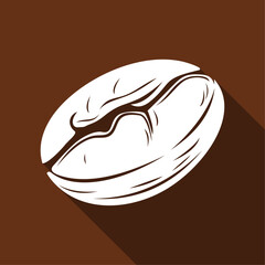 Brown Coffee Bean Silhouette with Shadow, Vector Illustration in EPS Format, Simple Icon, Logo, Badge, Sticker, Symbol, and Background for Design and Branding