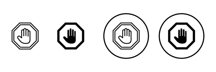 Obraz premium Stop icon vector. stop road sign. hand stop sign and symbol. Do not enter stop red sign with hand