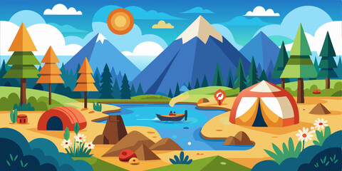 Obraz premium camping vector lanscape with mountains