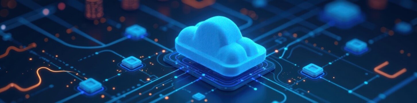Blue Cloud Servers Representing Cloud Computing Network Technology. Excellent visual for illustrating data storage solutions, modern network infrastructure.