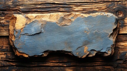 Rustic Slate Stone Tray on Wooden Table Surface Showcasing Natural Textures and Colors in Earthy Tones for Stylish Decor and Culinary Presentation