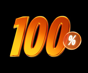 Orange 100% or one hundred percent isolated on black background. 3D rendering