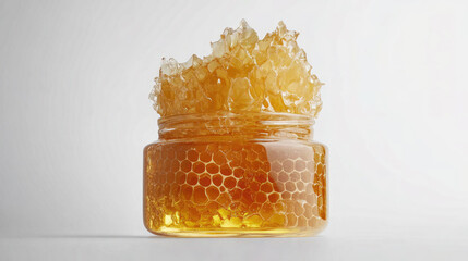 A Glass Jar Filled with Raw Honeycomb and Honey