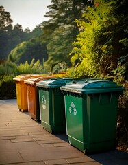 A group of recycling bins. Earth Day. 