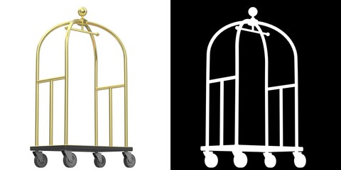3D rendering illustration of a hotel luggage trolley cart